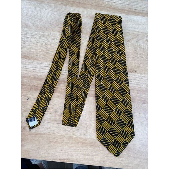 Renato Balestra Italian Gold and Black Geometric Neck Tie - Picture 1 of 10